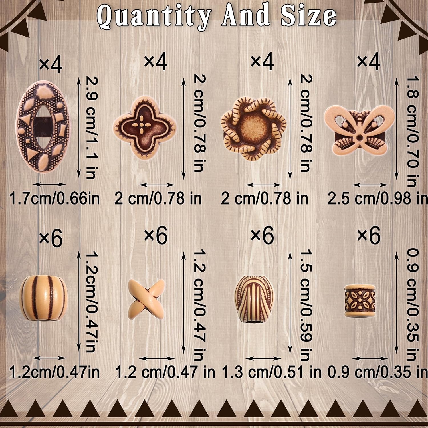 40PCS Wood Hair Beads for Braids Loc Jewelry Imitation Wood Bead Dreadlock Accessories Multi Shape Bead Decoration for Women and Men image 4