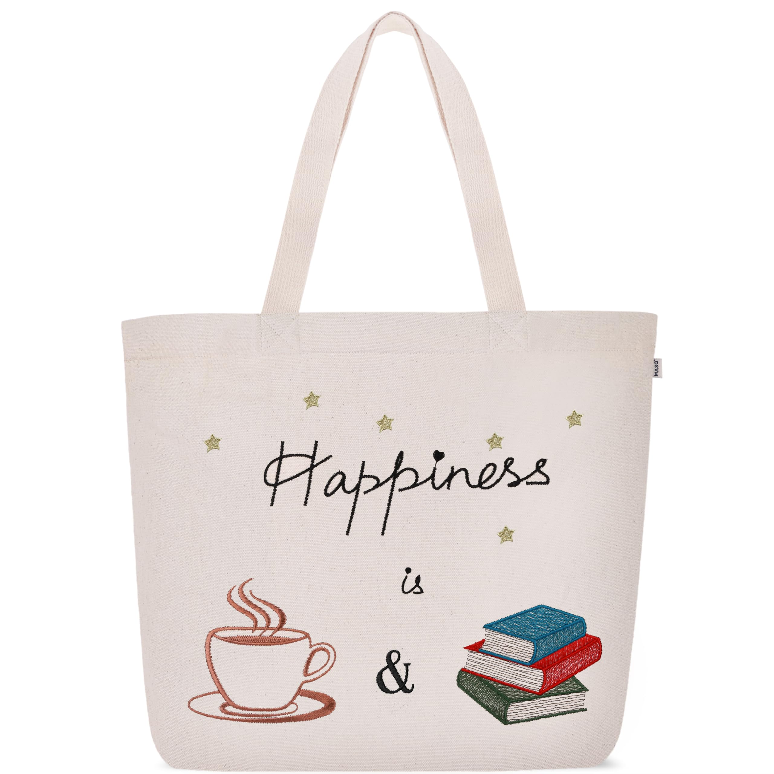 masq by Q-one Handcrafted Canvas Embroidered Large Tote Bags for Women with Zip, College Bag for Girls, 100% Organic Cotton Tote Bag for Traveling & Daily Use-picture-23