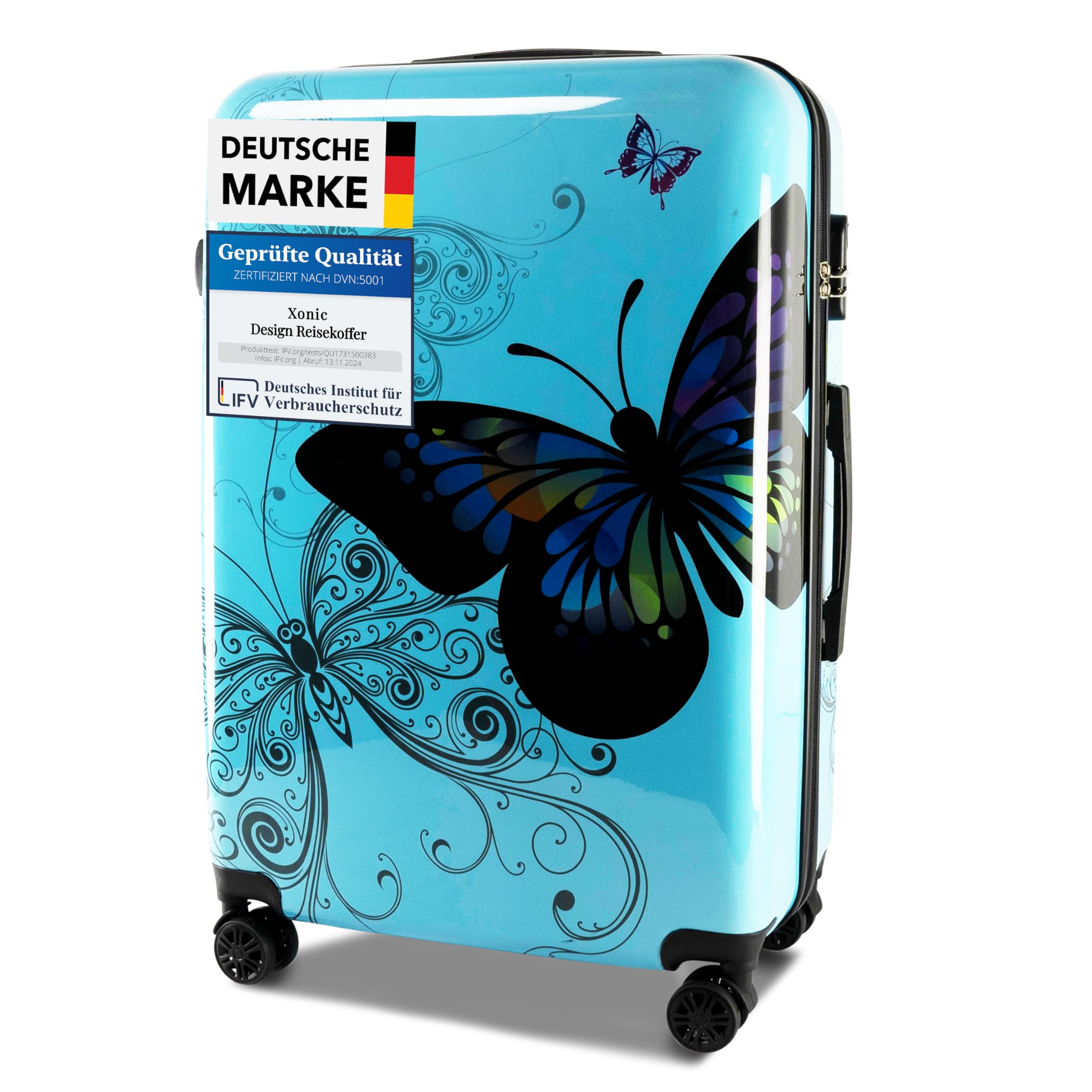 Xonic Design Reisekoffer - Hartschalen-Koffer mit 360° Leichtlauf-Rollen - hochwertiger Trolley mit Zahlenschloss Polycarbonat in M-L-XL oder Set