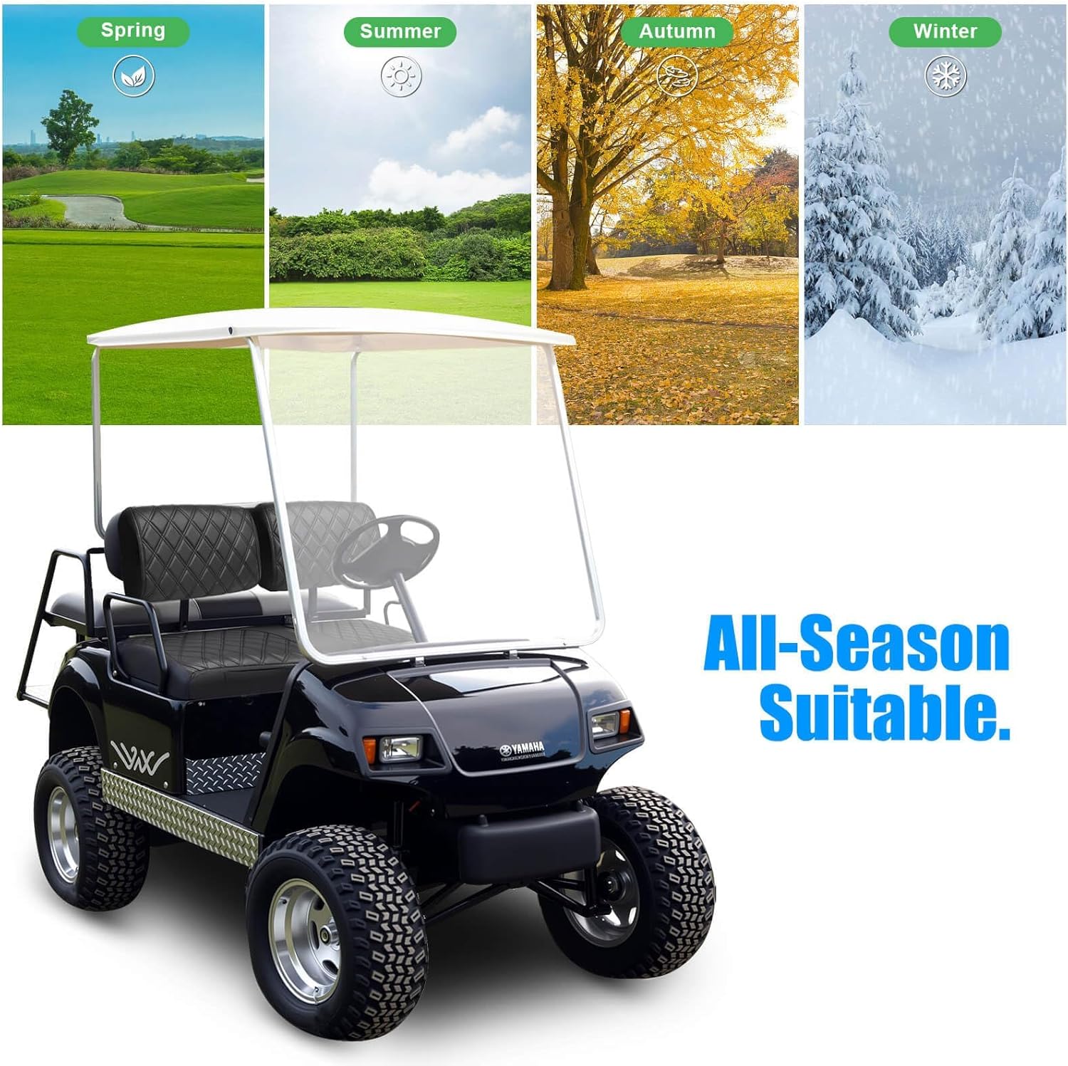 Golf Cart Seat Covers Front for Yamaha G2 G8 G9 G11 G14 G16 G19 G20 G22 Golf Carts Made Thick Premium Marine Leather with Custom Diamond Anti-Scratch/Anti-Fading/Easy to Install
