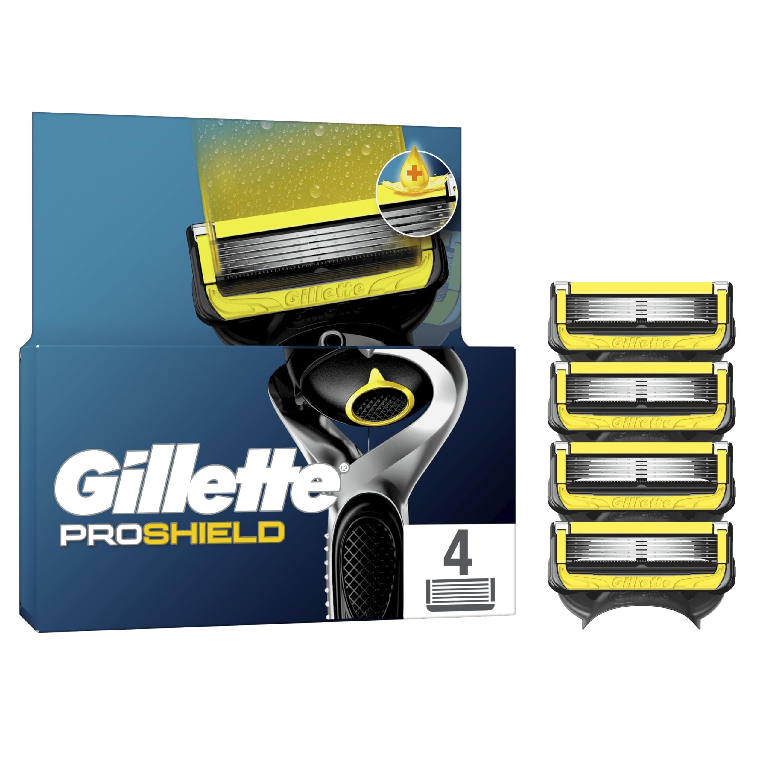 Gillette Lot De 4 Recharges De Rasoir pour Hommes Proshield, Cartouches avec Bande Lubrifiante Avant Et Après Les Lames Et Nouvelle Lubrification pour Un Rasage De Près Et Un Confort Incroyables