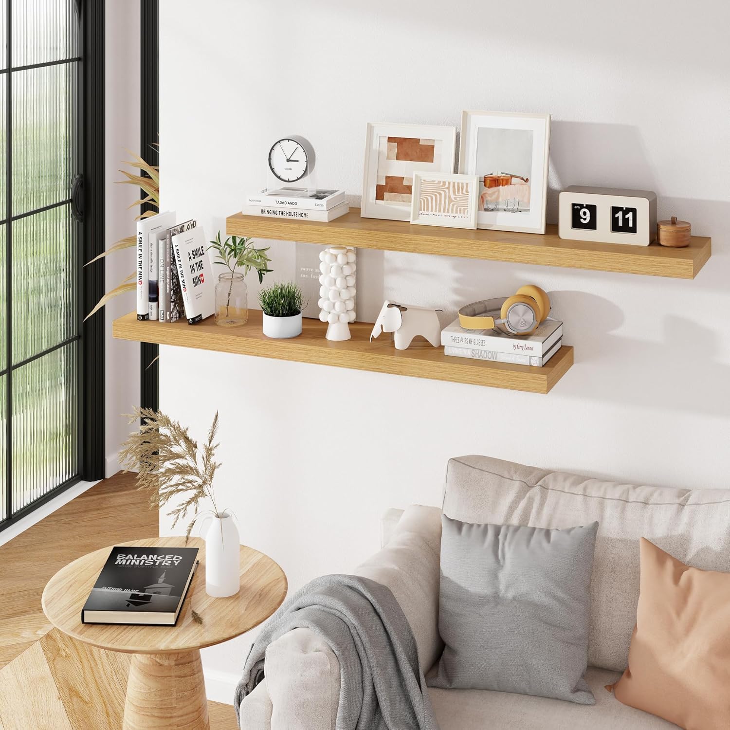 Floating Shelves for Wall, 120cm Oak Floating Shelves 2 Packs, 23.5cm Deep Wall Mounted Floating Shelf, Extra long Storage Wall Shelf for Living Room, , Bathroom, Kitchen, Office, Floating TV Stand