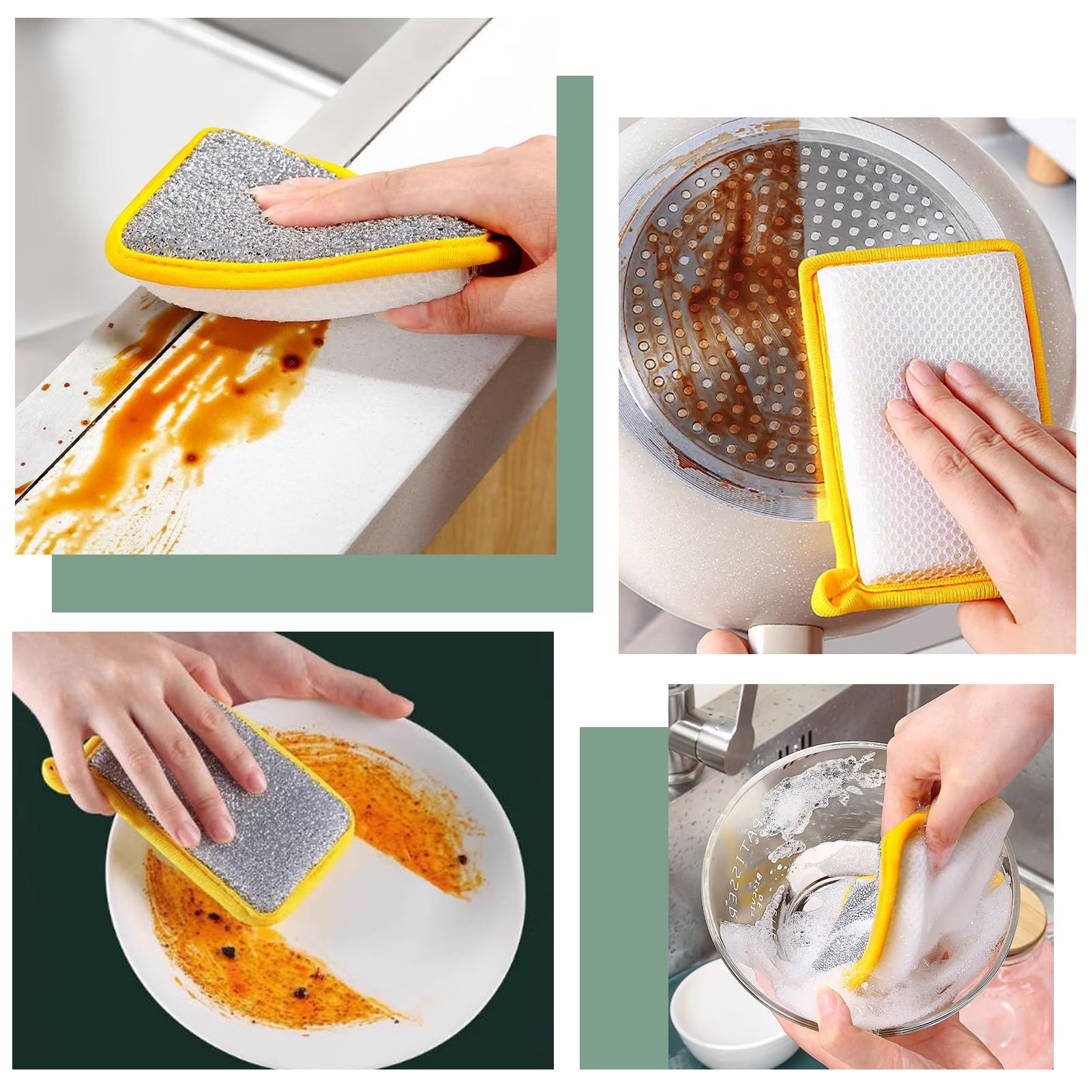 Washing Up Sponge Set, 5PCS Double-Sided Kitchen Dishcloth, Multi-Purpose Absorbent Scrubber Pad for Bowl Dish - Image 3