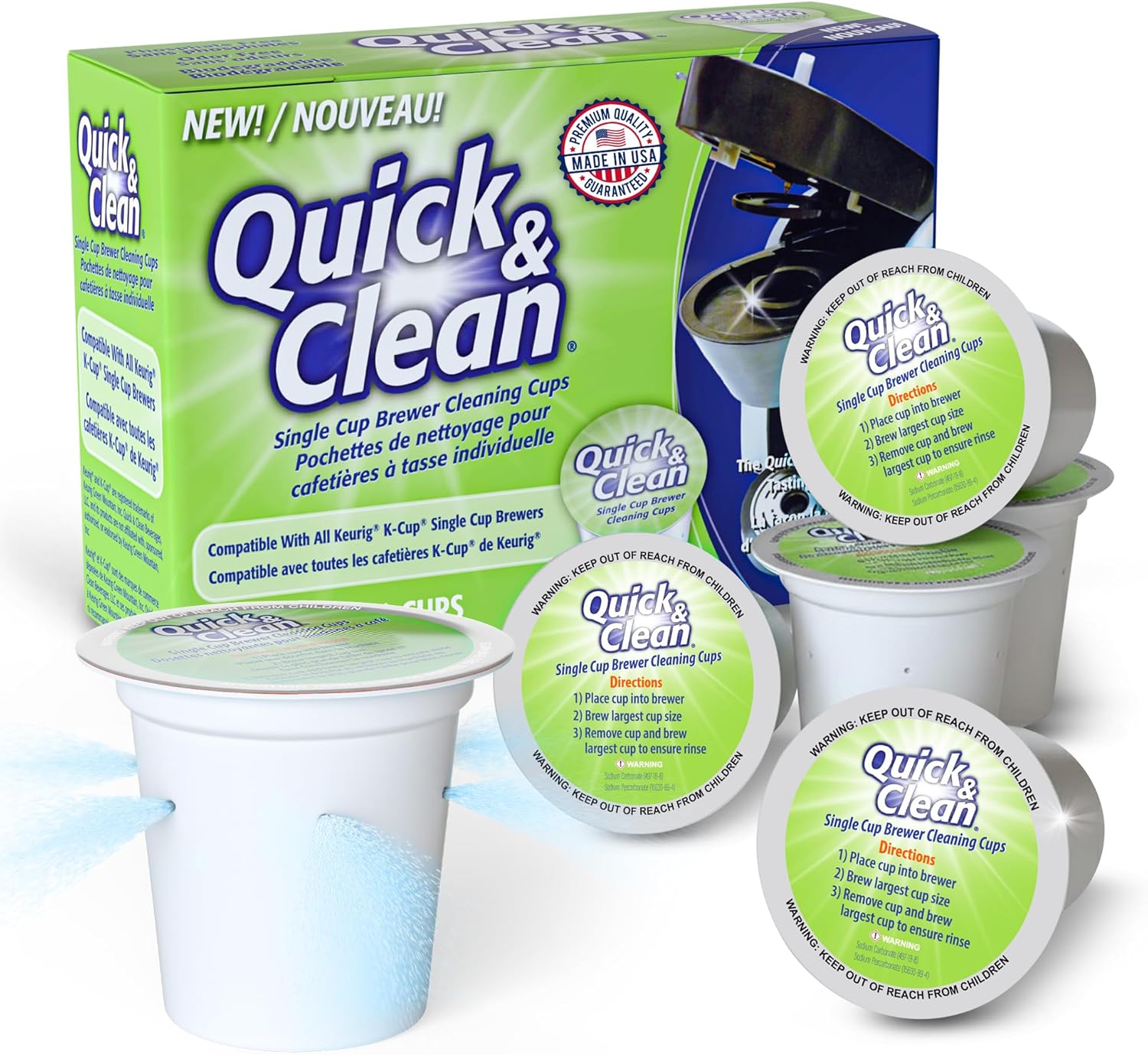 Quick & Clean [18-Pack] Cleaning Pods - K Cup Cleaner Pods for Keurig - 2.0 Coffee Machine Compatible, Removes Stains, Non-Toxic and Eco-Friendly