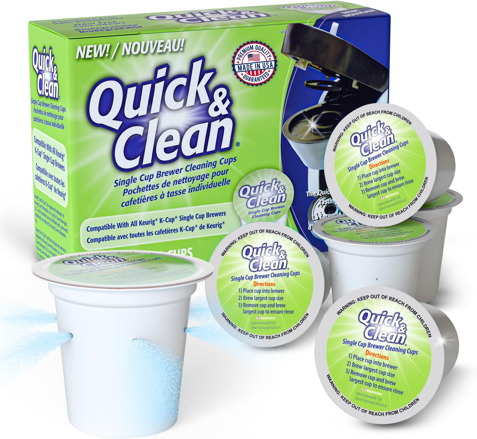 6-Pack of Cleaning Cups for Keurig K-Cup Machines - 2.0 Compatible, Stain Remover, Non-Toxic - By Quick & Clean