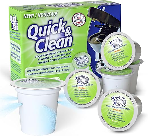 Quick & Clean [6-Pack] Keurig Cleaning Pods - K Cup Cleaner Pod For Keurig - 2.0 Coffee Machine Compatible, Removes Stains, Non-Toxic and Eco-Friendly