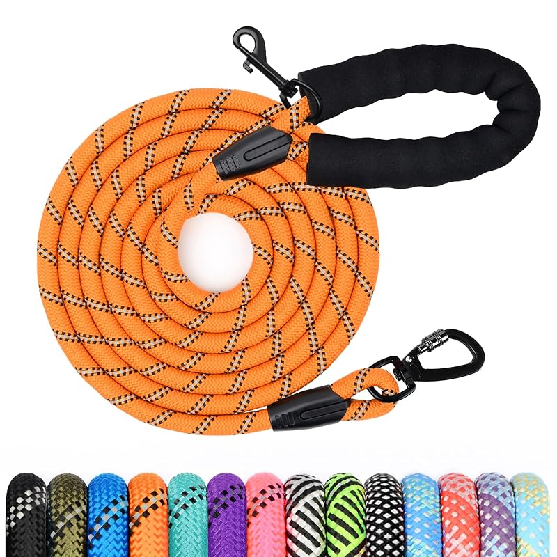 Guia de adestramento longa para cães em nylon refletivo com alça acolchoada Wodondog, 1,83 m x 0,85 cm, Laranja