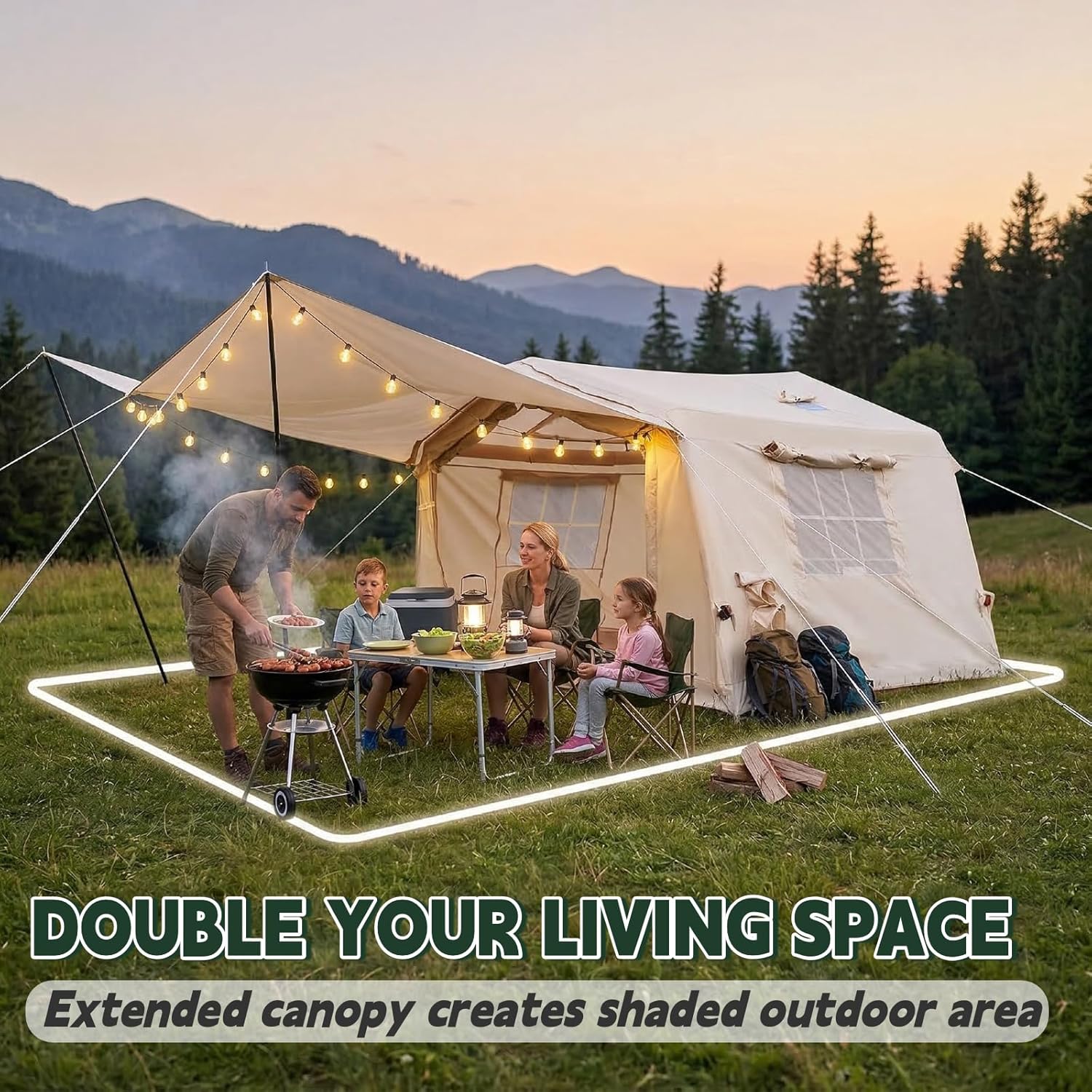 Inflatable Air Tent 8x10 FT with Pump, 4-6 Person Blow Up Camping Tent, 5 Min Setup, Reinforced Stable Structure, Waterproof 4 Season Oxford Tent with Canopy Option, Stove Jack & AC Port