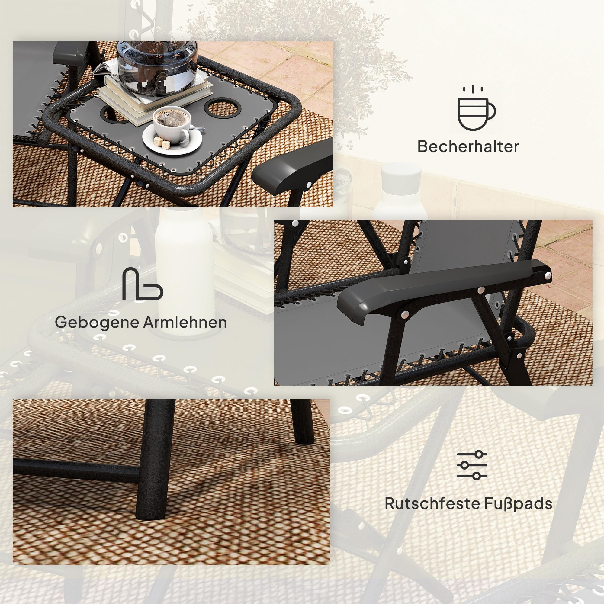Outsunny Bistro Set 3-teilig Wetterfest Klappbar Balkonmöbel Dunkelgrau