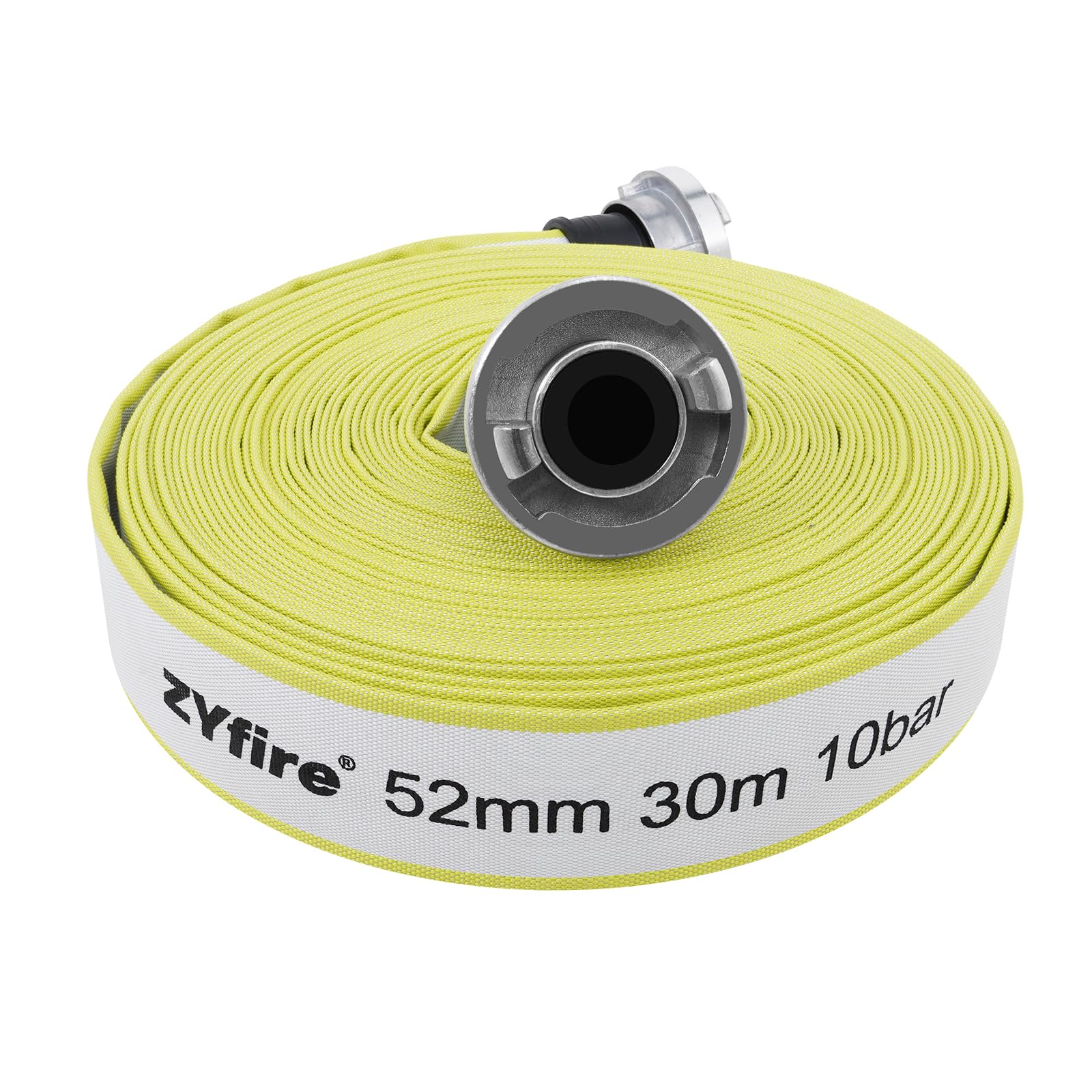 ZYfire Feuerwehrschlauch 52mm x 30m | 2 Zoll Schlauch mit C-Storz Kupplung | Flexibler Wasserschlauch für Industrie Gebäude, 10 Bar Betriebsdruck, -25°C~+60°C, Korrosions- & Abriebfest, Flach Aufrollbar