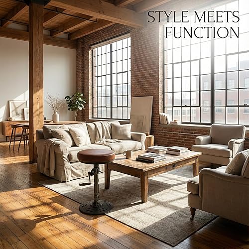 Miniatura 5 de LOKKHAN Taburete de bar industrial vintage estilo steampunk americano, estilo retro, base de hierro fundido giratoria, parte superior de cuero Base