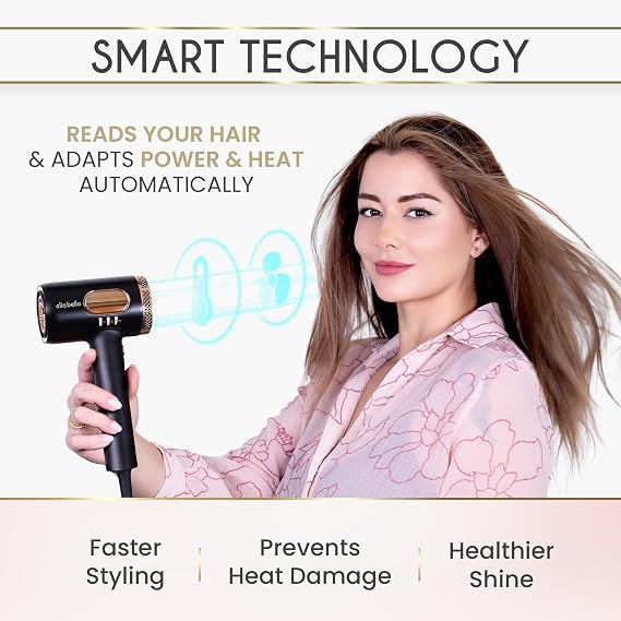 ELLA BELLA Professional Smart Plasma Hair Dryer with Diffuser Advanced Plasma Technology Blow Dryer Intelligent Heat Control & Wind Speeds Suitable All Hair Types
