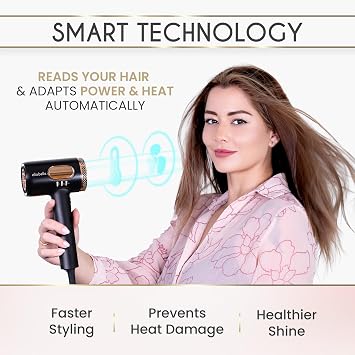 ELLA BELLA Professional Smart Plasma Hair Dryer with Diffuser Advanced Plasma Technology Blow Dryer Intelligent Heat Control & Wind Speeds Suitable All Hair Types