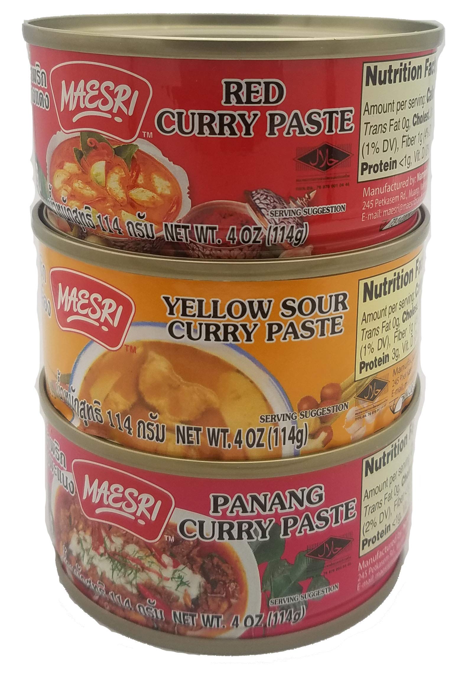 Maesri Thai Curry Paste Yellow, Red, Panang Combo Pack