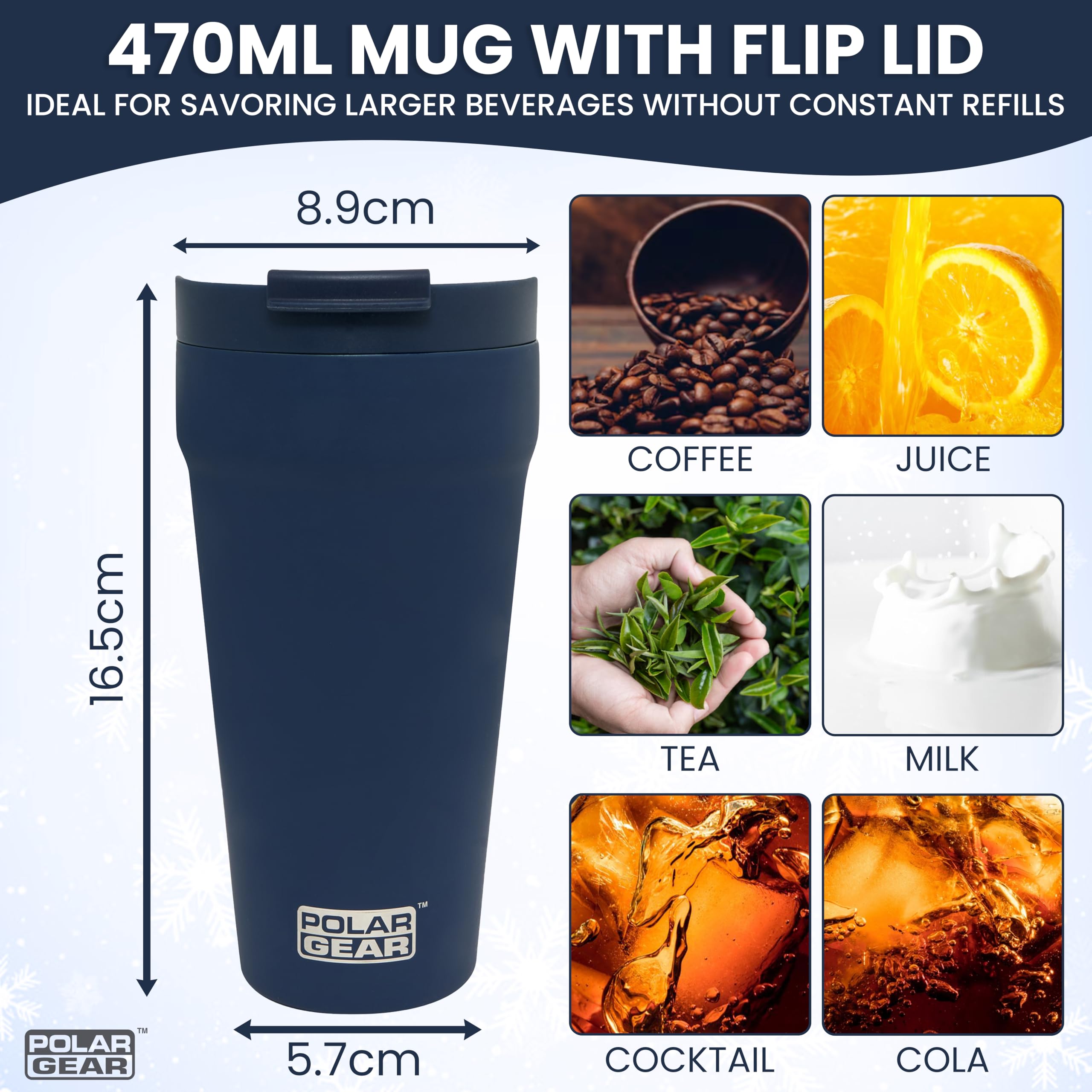 Polar Gear Coffee Cup Travel Mug, 470ml Large Travel Mug, Insulated Cup with Leakproof Screw Closure Lid - Image 2