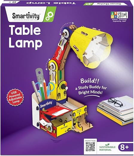 Smartivity DIY Adjustable Table Lamp for Kids Ages 8-14 | USB-C Powered Lamp with Phone Stand &amp; Organizer | Birthday Gift ...