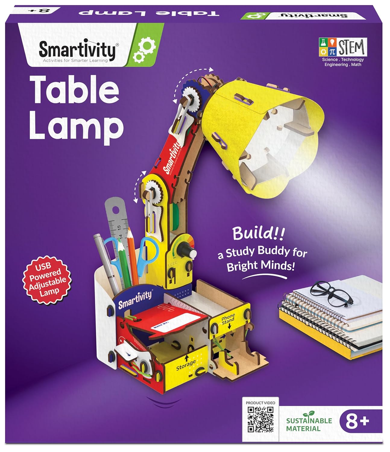 Smartivity DIY Adjustable Table Lamp for Kids Ages 8-14 | USB-C Powered Lamp with Phone Stand & Organizer | Birthday Gift 