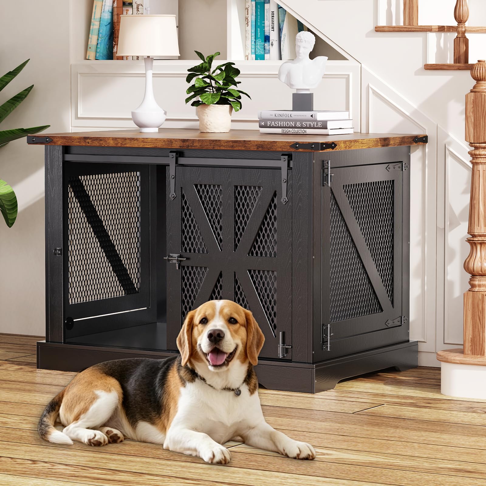 40' Dog Crate Furniture with Sliding Doors for Medium Dogs Up to 45 lbs