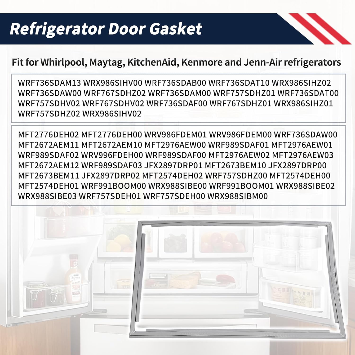 W10407216 Refrigerator Door Gasket Compatible with Whirlpool Freezer Fridge Door Seal Replacement W10248749 W10685869 Grey