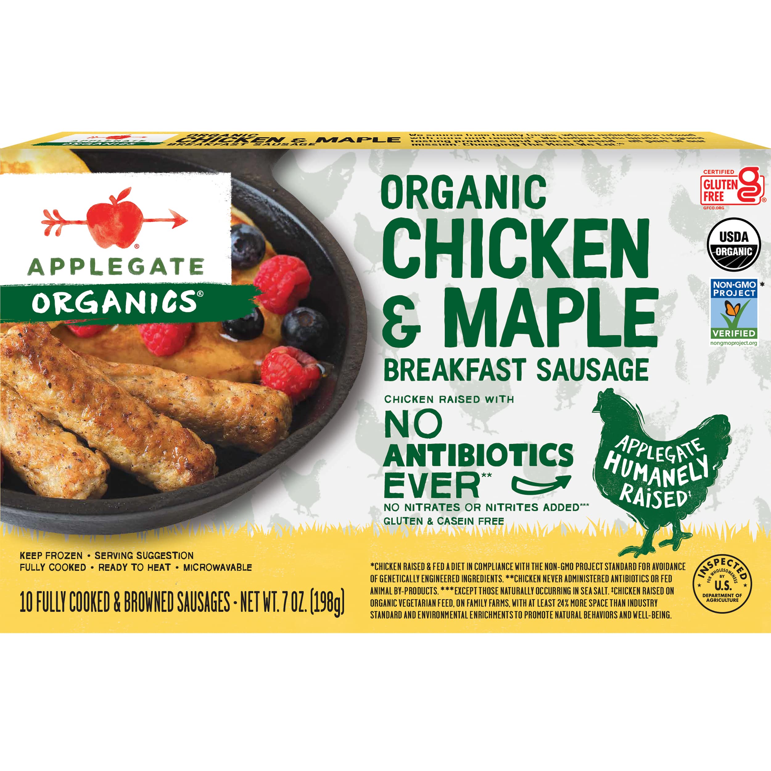 Applegate, Organic Chicken & Maple Breakfast Sausage, 7 oz (frozen)