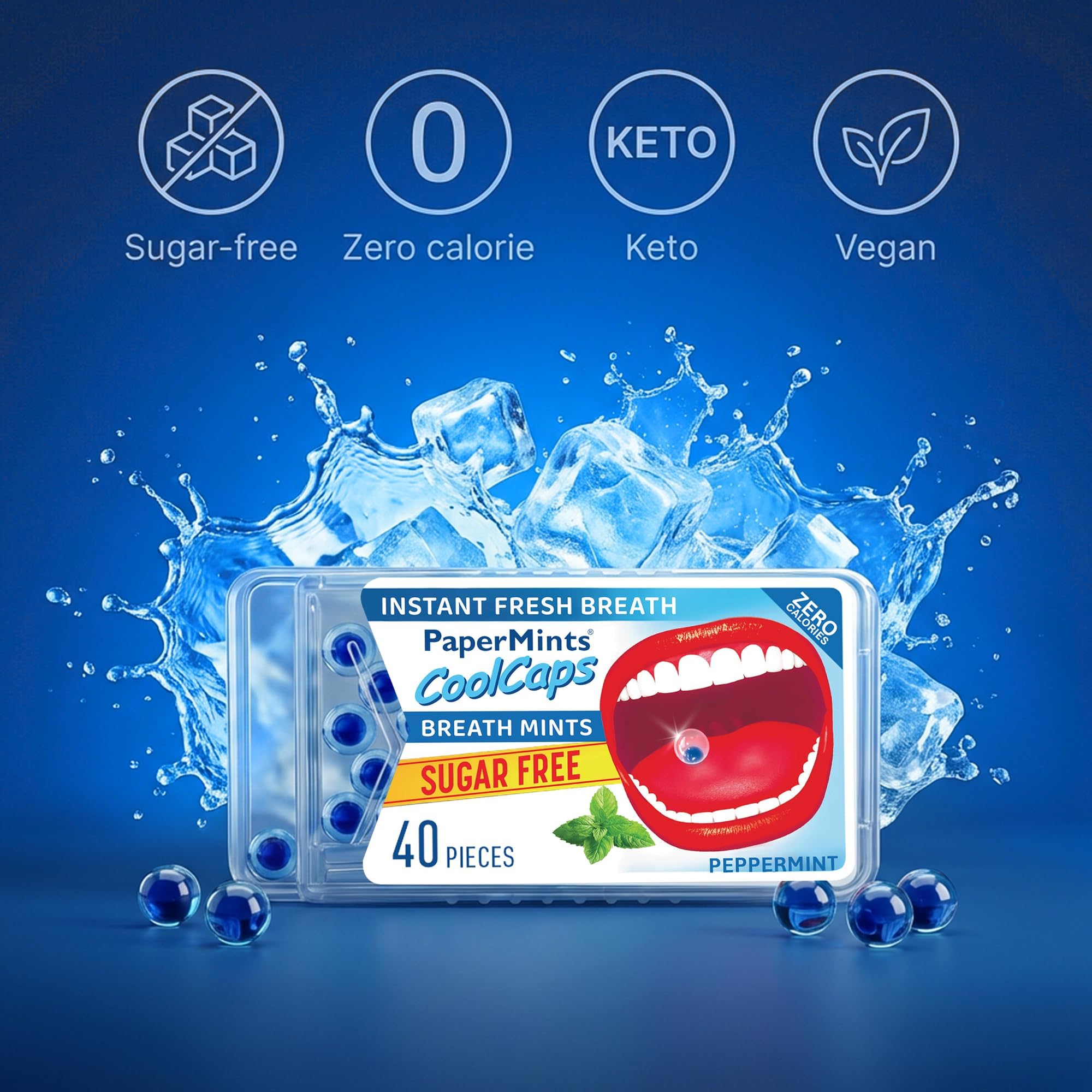 Papermints CoolCaps - Caja de mentas frescas instantáneas para el aliento, paquete de 40 x 4, ambientador y tratamiento para el mal aliento para adultos, tratamiento de halitosis, limpia y refresca tu