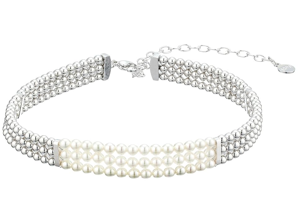 

Majorica 4mm Round Pearls on Steel Choker Necklace 12-16 (White) Necklace
