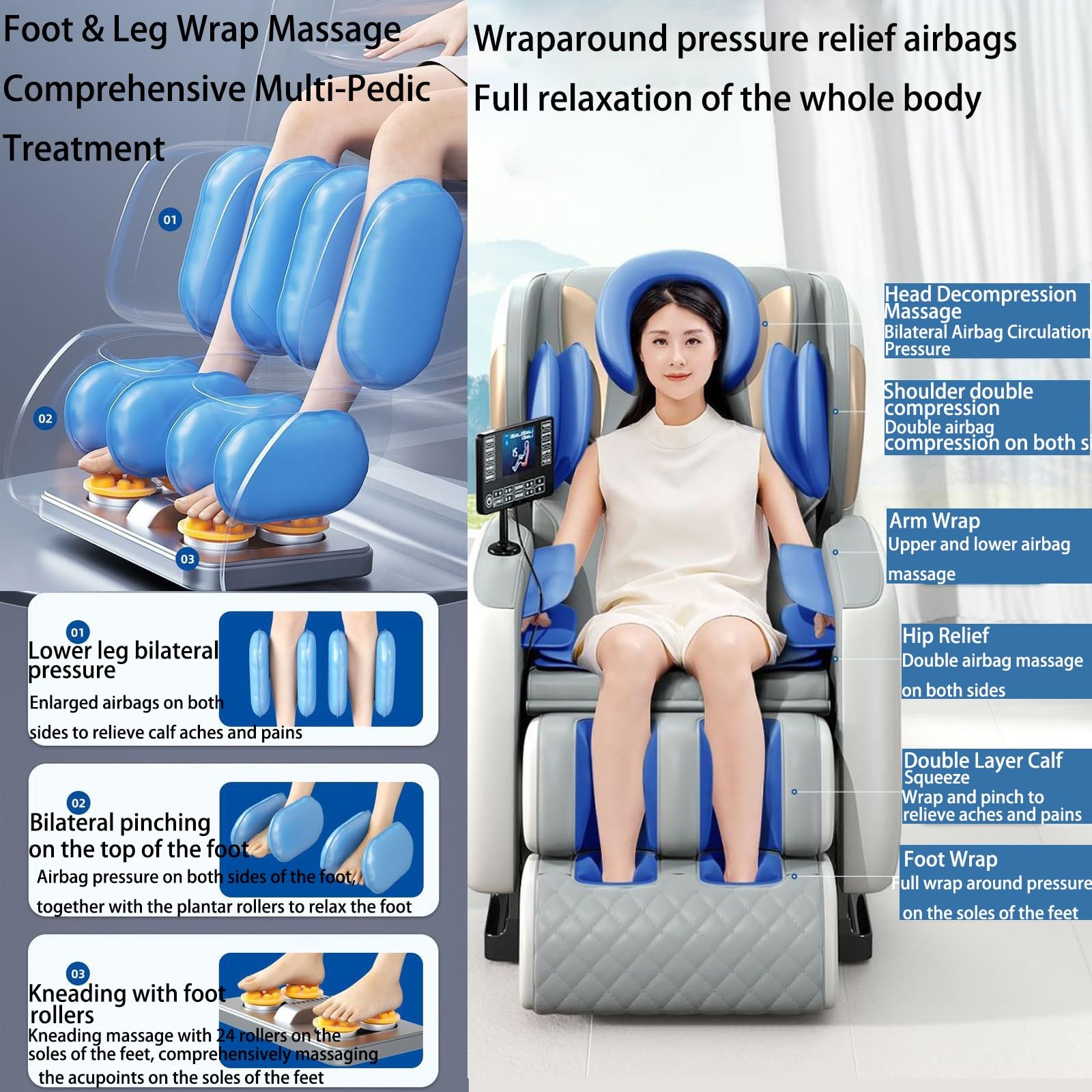 Sillón De Masaje De Gravedad Cero con Panel Táctil, Rodillos para Los Pies Reflexología Podal Función De Calefacción Uso En La Oficina(Bruin)