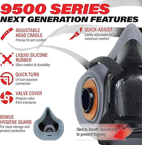 Miniatura 3 de GERSON Máscara respiradora desplegable - Serie 9500 QuickDrop - Respirador de media máscara, reutilizable