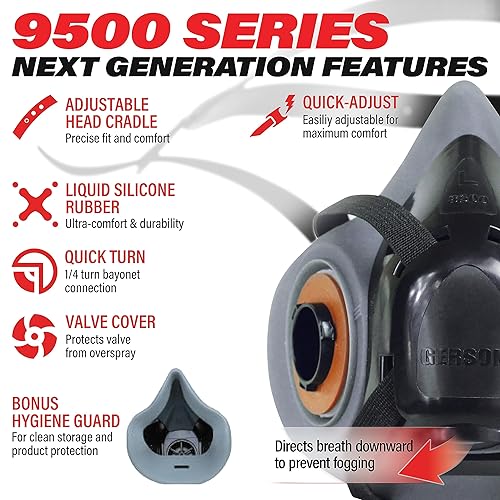 Miniatura 3 de GERSON Drop Down Respirator Mask - 9500 Series QuickDrop Half Mask Respirator, Reusable, Large