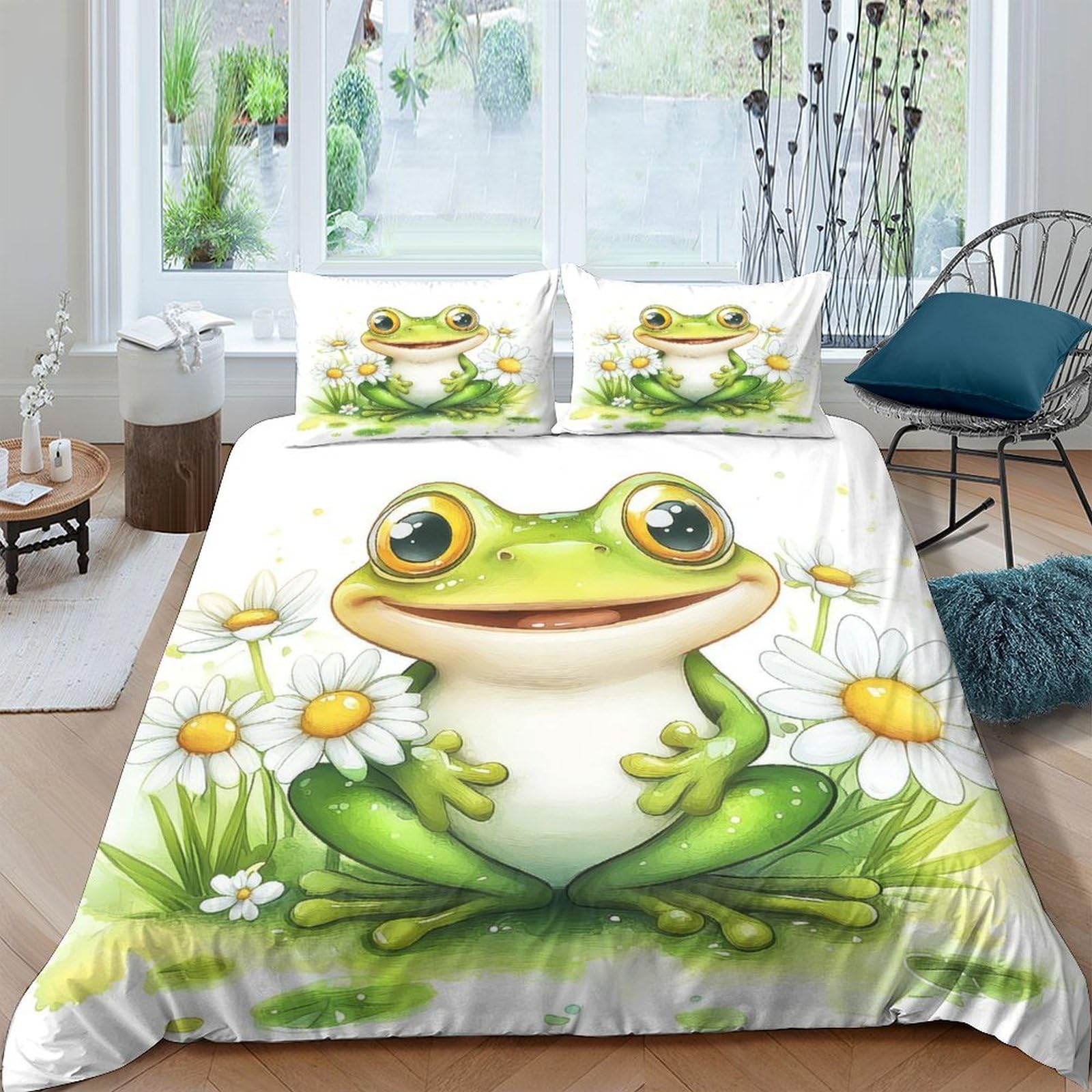 Ctjqhvkz Style-8 3D Printed Cartoon Frog Fitted Sheet Microfiber Soft Anti-Slip Daisy Mattress Cover For Bedroom Dorm Home Decor Single（135X200cm）