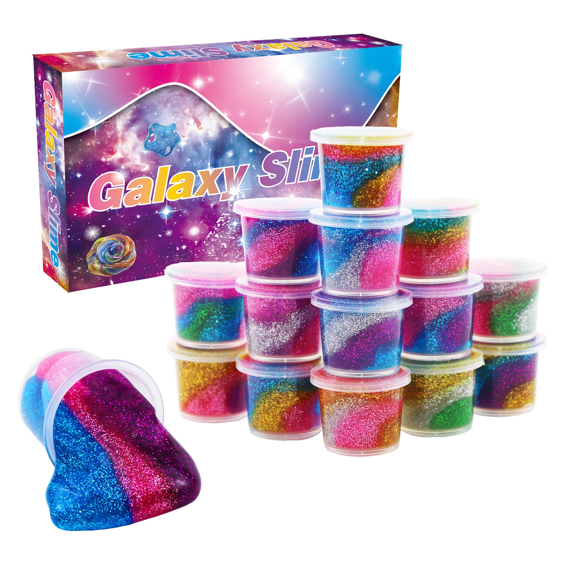 15 Pack Colorful Galaxy Slime Kit,Party Favors Stretchy and Non-Sticky, Stress Relief Toy for Boys,Soft DIY Slime for Girls