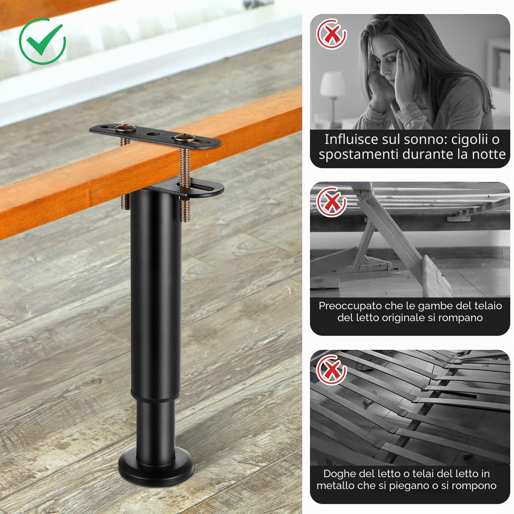 4 Pezzi Piedi Letto, 18-32cm Piedi per Rete a Doghe, Gambe Regolabili per Mobili, Piede per Supporto Regolabile Gambe per Tavolo Mobili Divano Letto Armadio