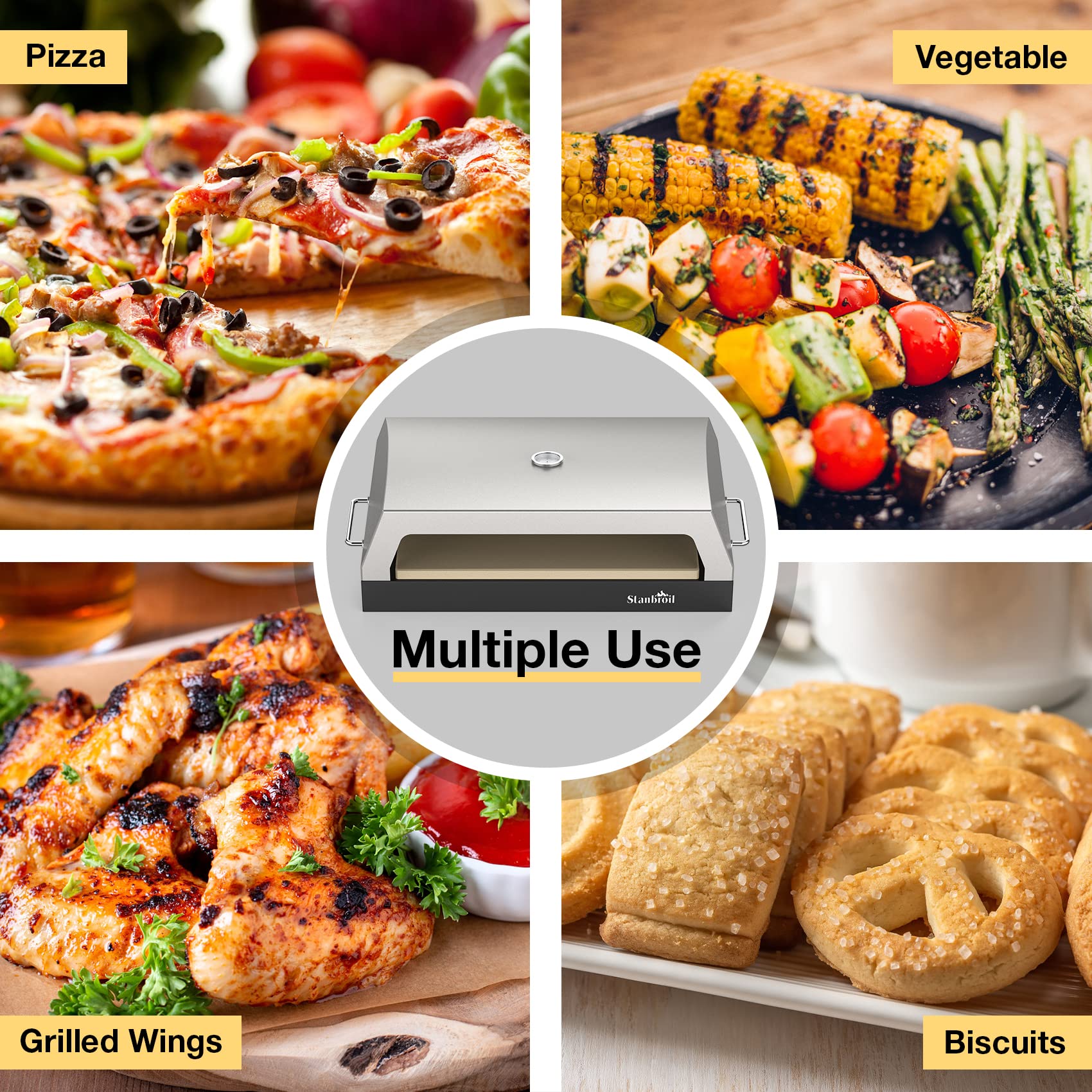 Stanbroil Forno per pizza da esterno, 40,6 cm, accessorio a due fuochi per tutti i fornelli da campeggio da 40,6 cm, 48,3 x 38,1 cm, pietra per pizza
