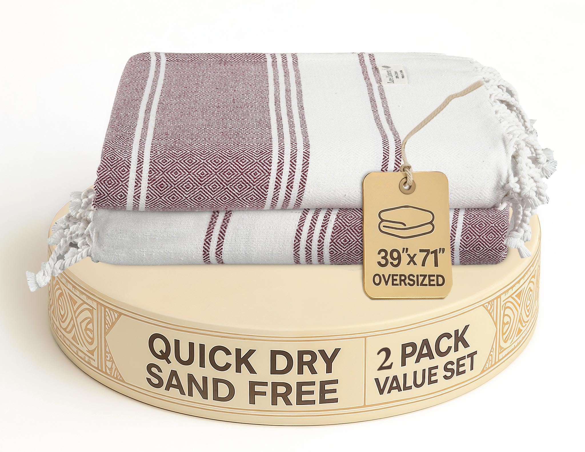 LANE LINEN Beach Towels for Women, 2 Pack Large Beach Towels Oversized, Pre-Washed, No-Shrink Sand Free, Quick Dry, Lightweight Travel Towel, Soft Beach Bath Towel, 39"x71" - Fired Brick