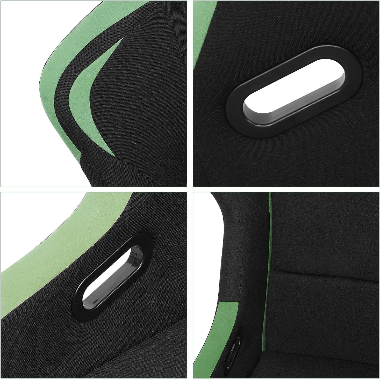 J2 Engineering Pair of Universal Fixed Position Bucket Racing Seat w/Side Mount Brackets & Sliders for 4 or 5 Point Harness, 23" W X 38" H X 20" D, Black/Green, J2-RS-001-GN