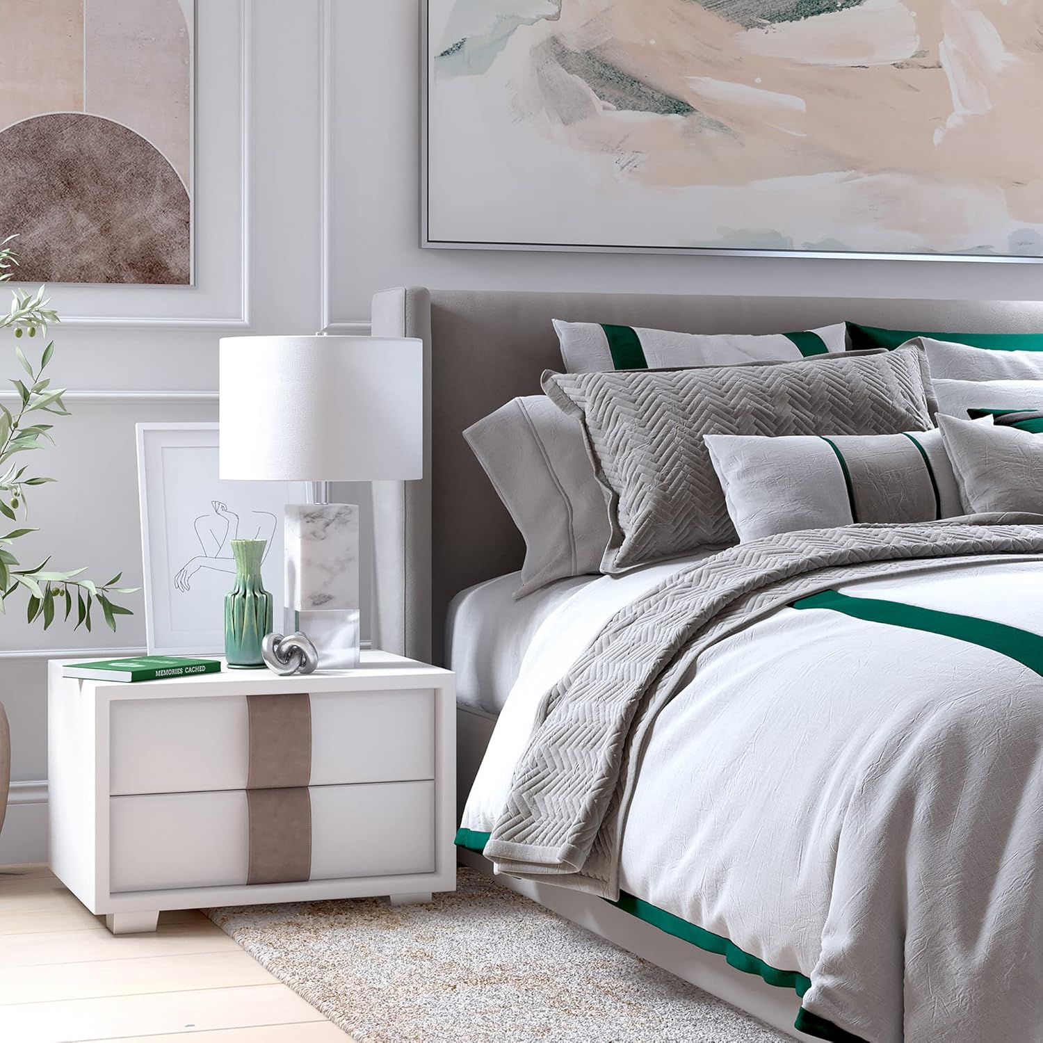 Best Cyber Monday 🔥 Henn&Hart Transitional Cararra-Style Marble Table Lamp with Fabric Shade in Marble/Polished Nickel