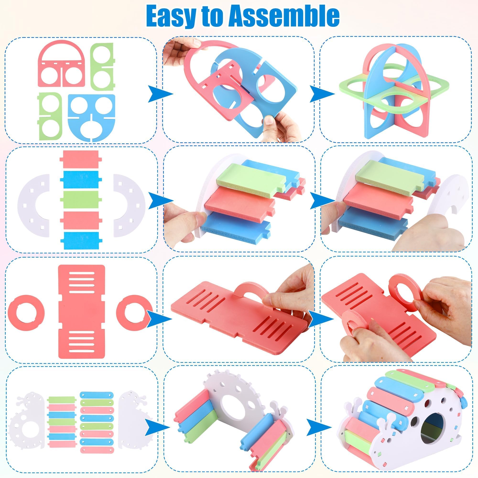 MCEAST 10-teiliges lustiges Hamsterspielzeug-Set beinhaltet DIY Holz Rennmäuse Versteck Hamsterhaus Regenbogen Brücke Wippe Schaukel Roller Haustier Übung Kauspielzeug Meerschweinchen Käfig Zubehör