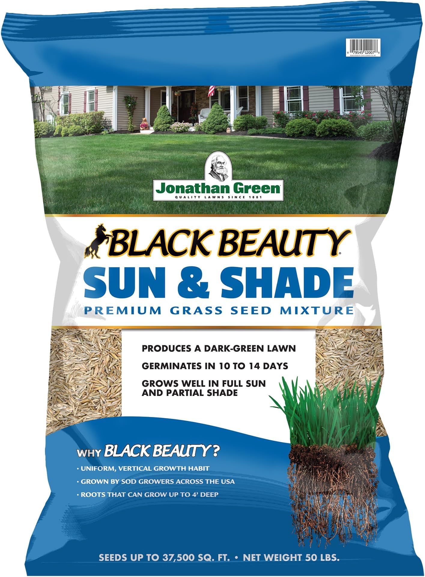 (12007) Black Beauty Sun & Shade Grass Seed - Cool Season Lawn Seed, 50 lb