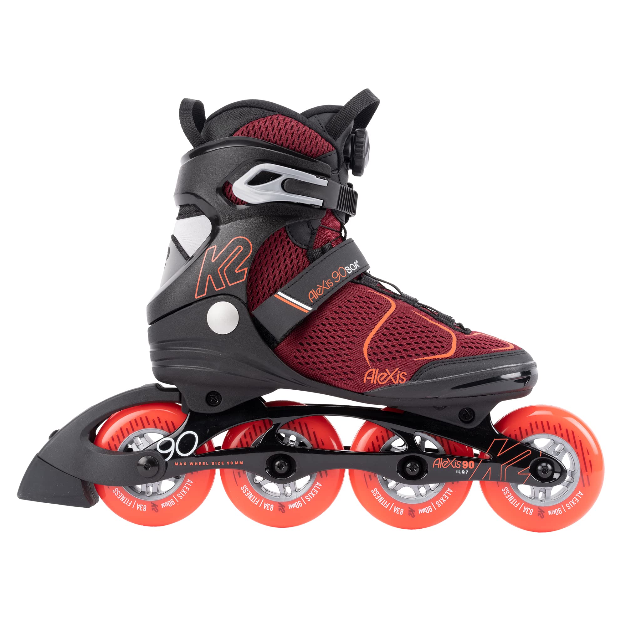 K2 Alexis 90 BOA Womens Inline Skates - Burgandy/Orange, 7.0