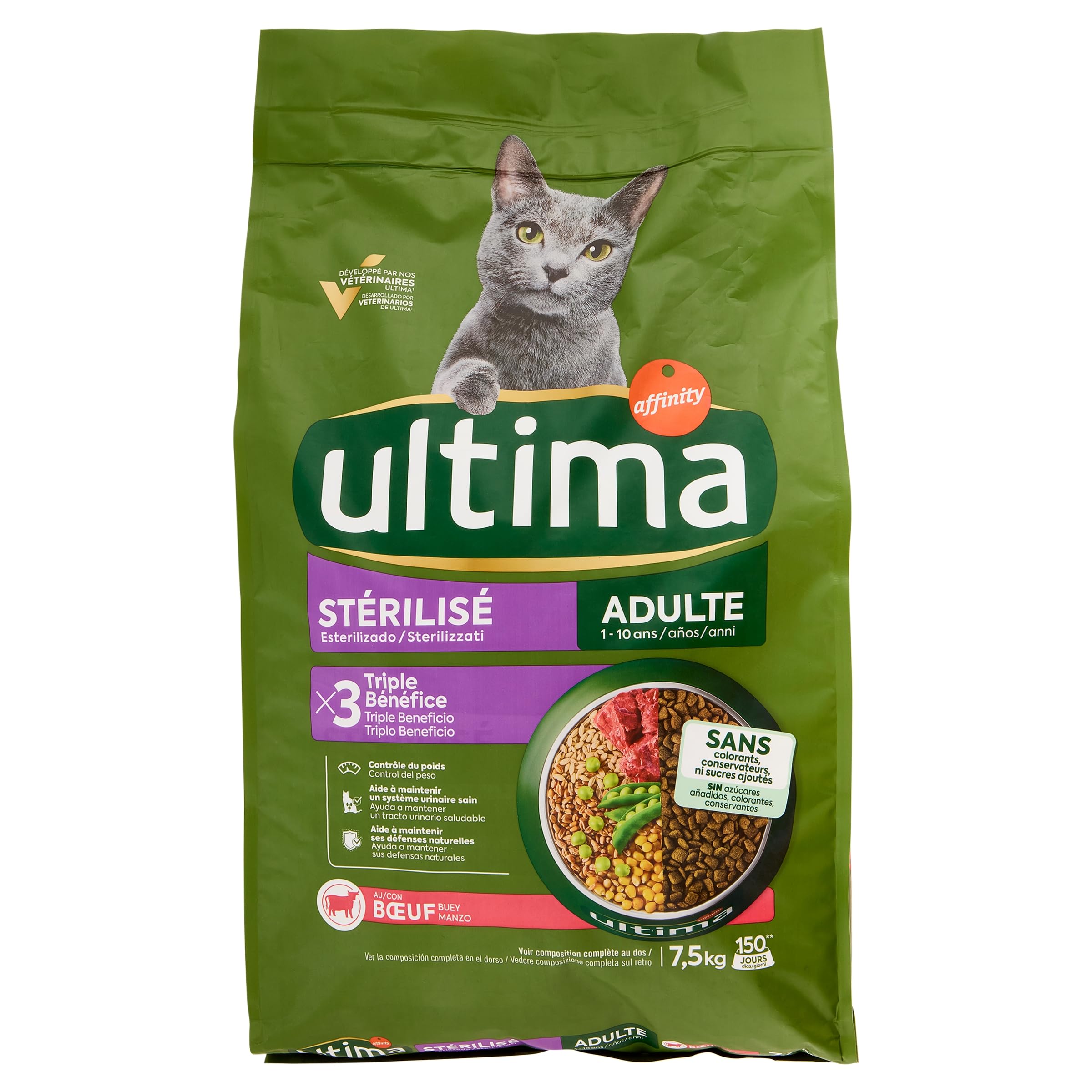 Ultima Chat Stérilisé boeuf frais protège le système urinaire chat adulte 7.5kg