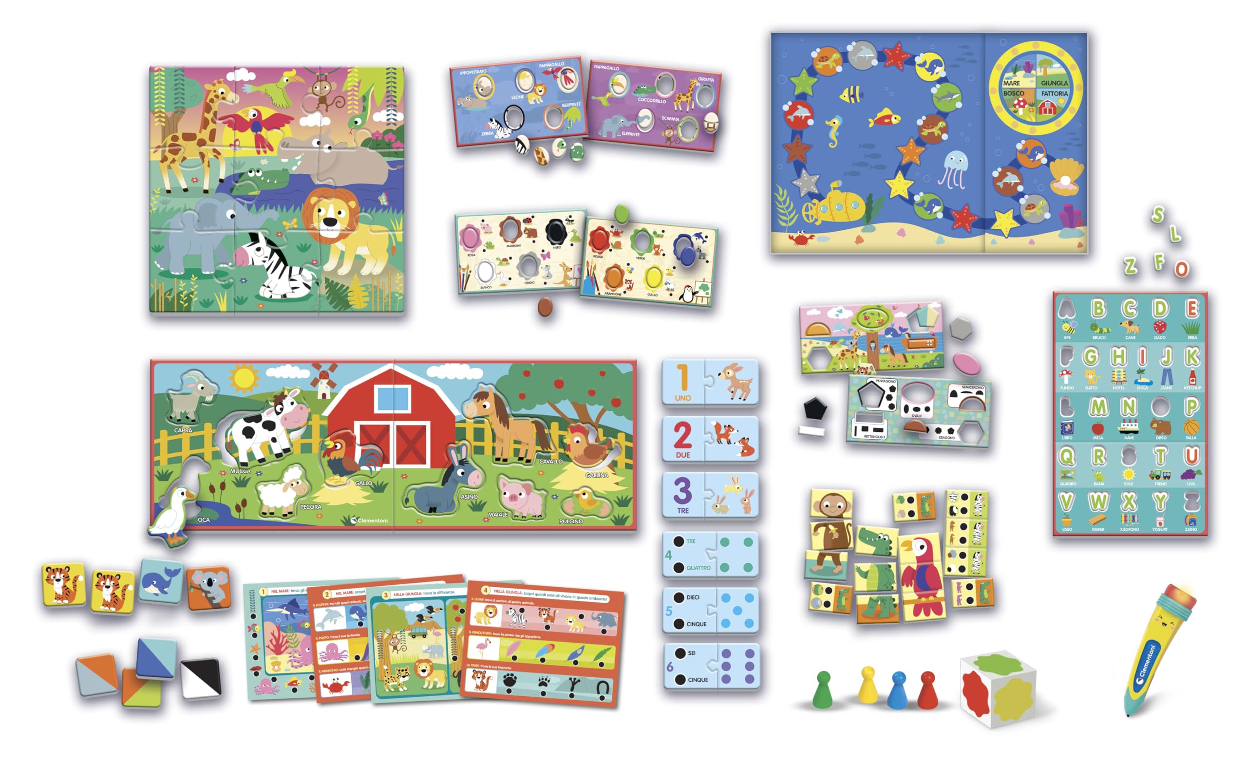 Clementoni Sapientino - La Penna Parlante 60 Giochi, Gioco Educativo con Puzzle e Schede Illustrate per Imparare Alfabeto, Numeri e Logica, Made in Italy, Lingua Italiana, Bambini 3-5 Anni, 16494