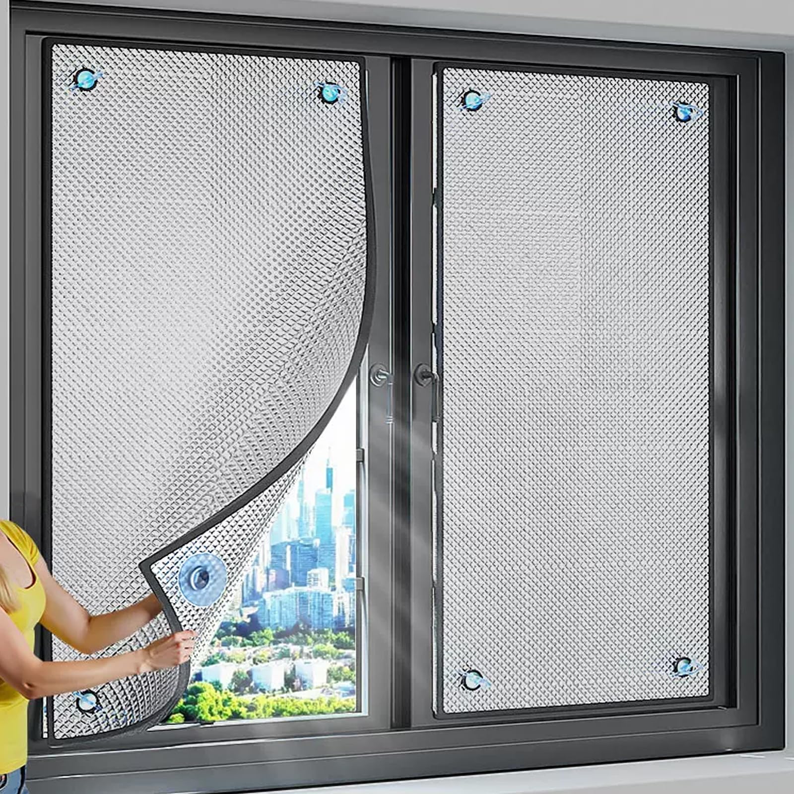 Sunshade Cooling Window Film,8mm Aluminum Foil Insulation Foil,No Glue Sun Protection Film,Total Blackout Soundproof Window Sticker,Privacy Sticker for Home and Office (120x200cm)