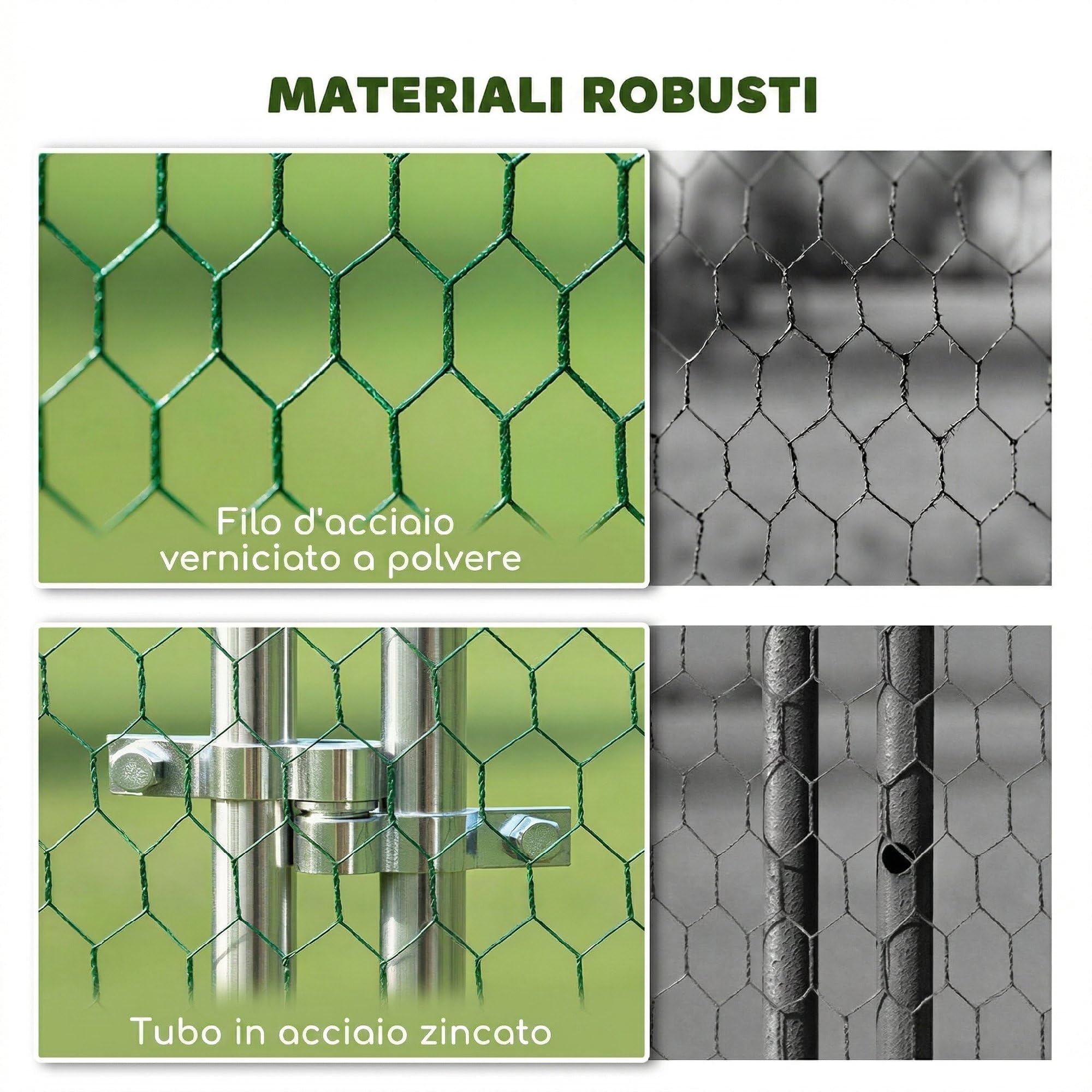 PawHut Pollaio per Galline da Esterno, 4x3x2 m 12m² Grande Recinto per 12-18 Galline in Acciaio Zincato con Porta e Doppi Serratura, Resistente, Gabbia per Polli, Piccoli Animali, Conigli, Anatre, Oca