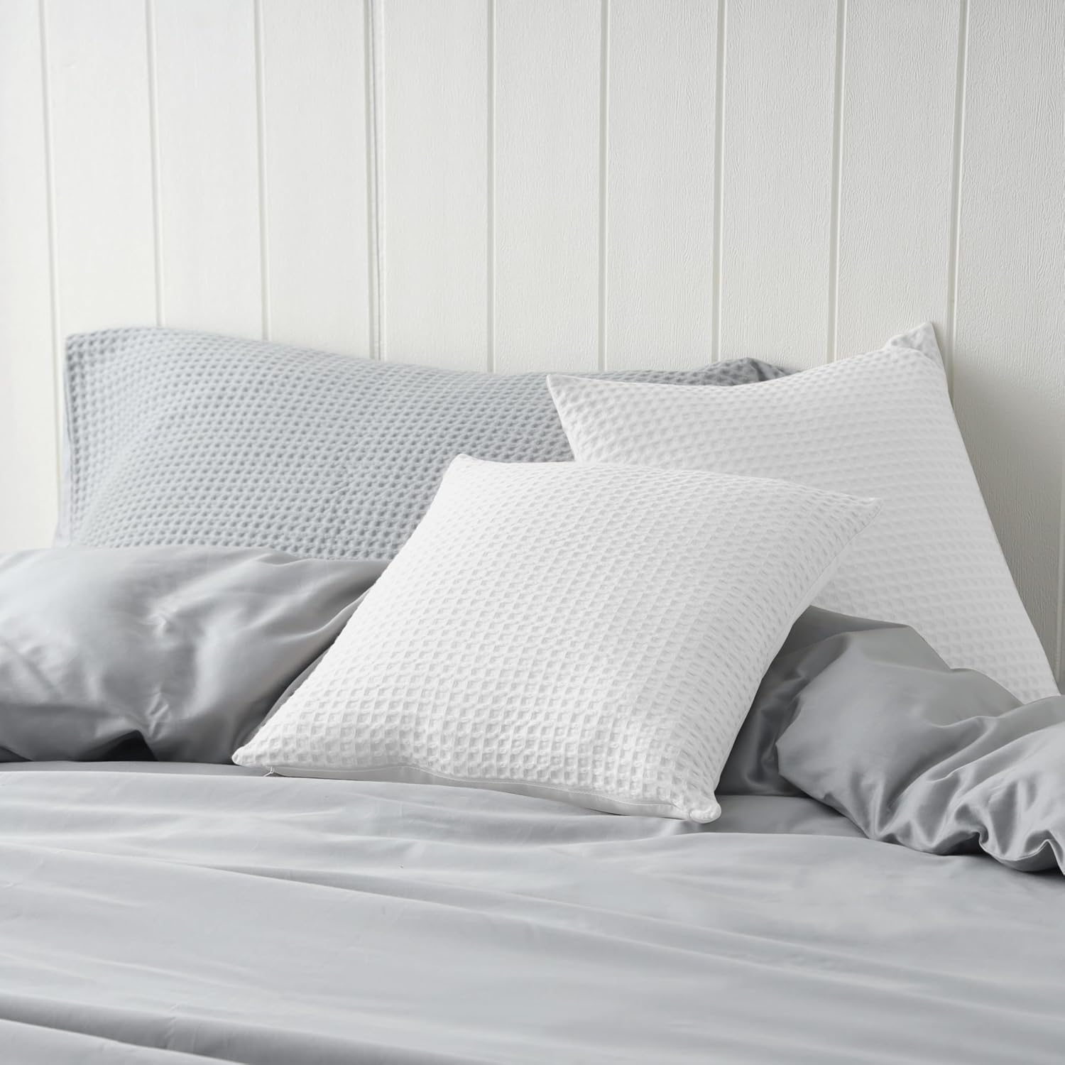 100% Egyptian Cotton 600 TC Waffle Weave Throw Pillow Covers 2 Pack, Ultra Soft Breathable Euro Pillow Shams Covers, Decorative Cushion Covers for Bed Couch Sofa Car, No Insert, White, 26" x 26" - Image 6