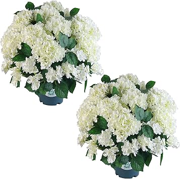 QIANYUN Artificial Topiary for Outdoors -20 Potted Plant Fake Hydrangea Bush-UV Resistant Artificial Outdoor Plants for Front Porch