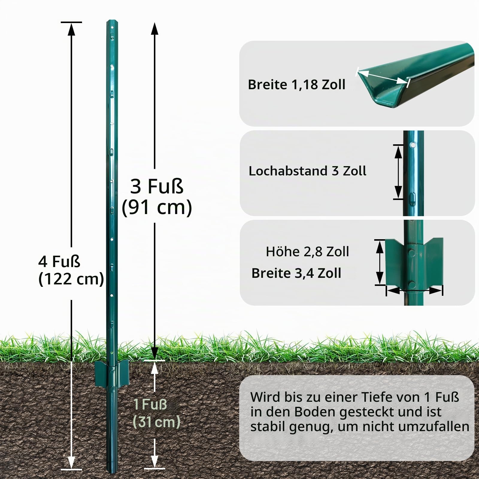 Thealyn U-Pfosten Set 10 Stück 121 cm für Gartenzäune Zaunpfosten, Robuste Metallpfosten Stahl für Hühnerställe, Gärten, Gärtnereien