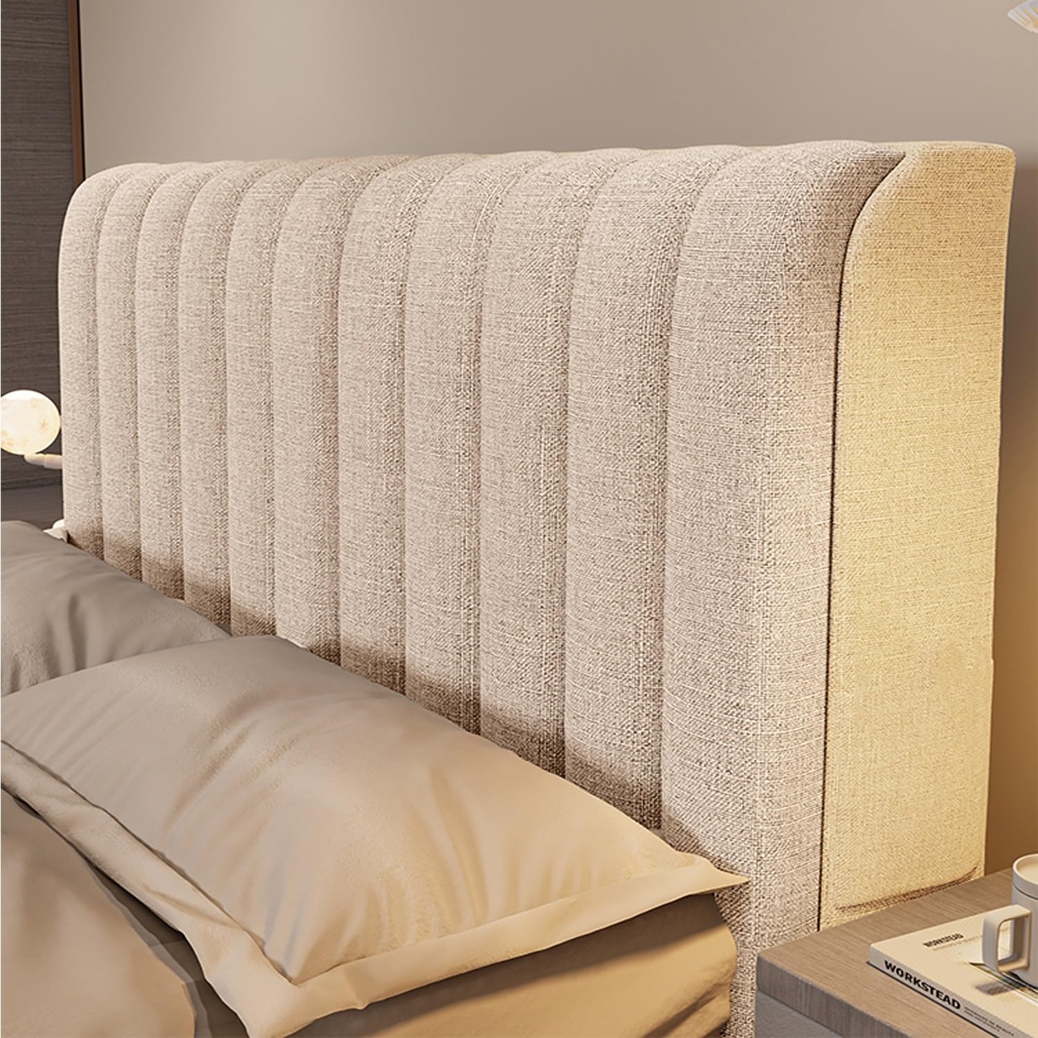 AYUOEODM Cotton Linen Headboard Cover Padded,Stretch Headboard Slipcover Universal,Thicken Quilted Dustproof Headboard Protector,For Single/double/king Size Bed Bedroom Décor(Beige,120cm)