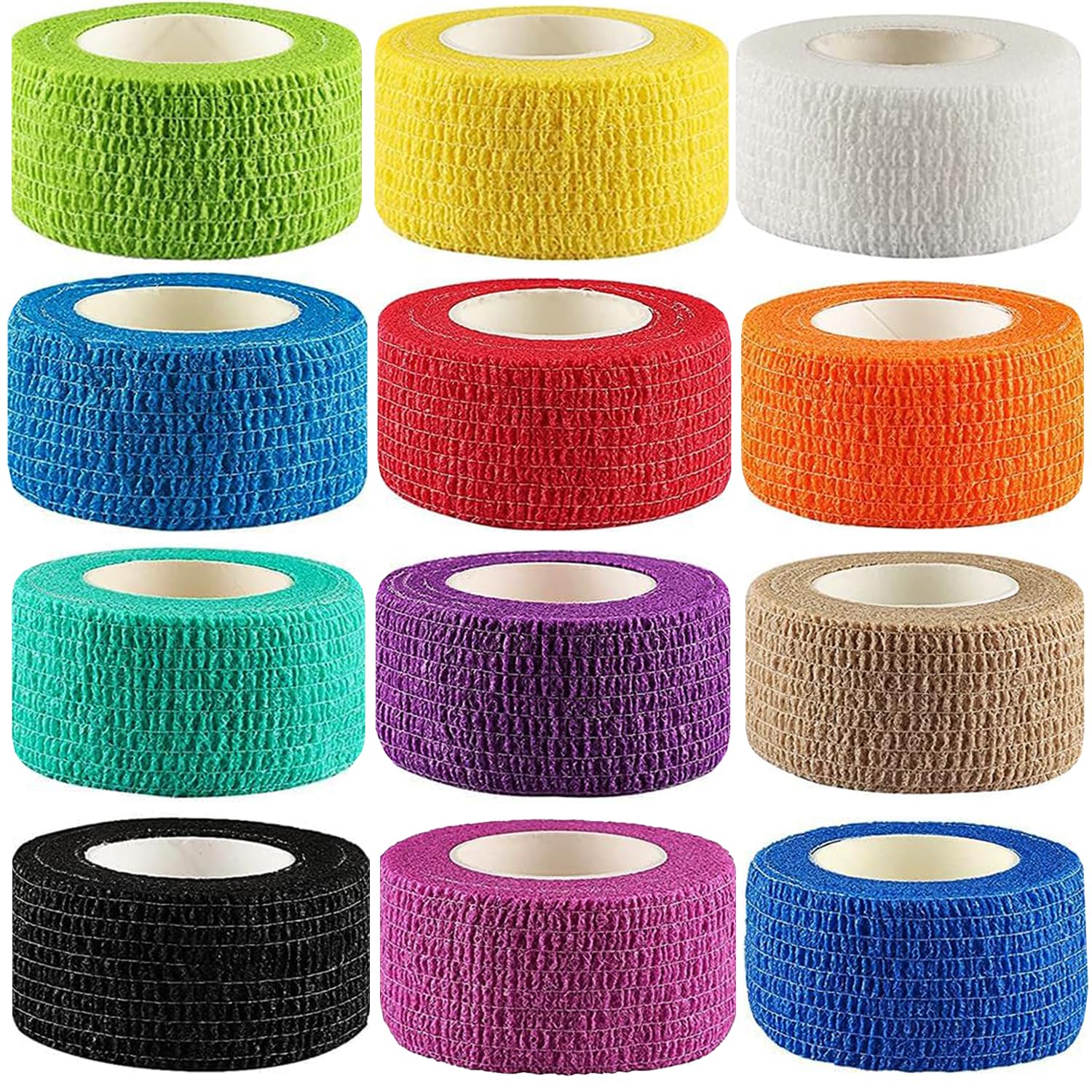 12Pack 1” x 5 Yards Self Adhesive Bandage Wrap, Elastic Self Breathable Self Adherent Wrap for Pets, Athletic Cohesive Bandage for First Aid, Sports Injury & Protection, 12Color