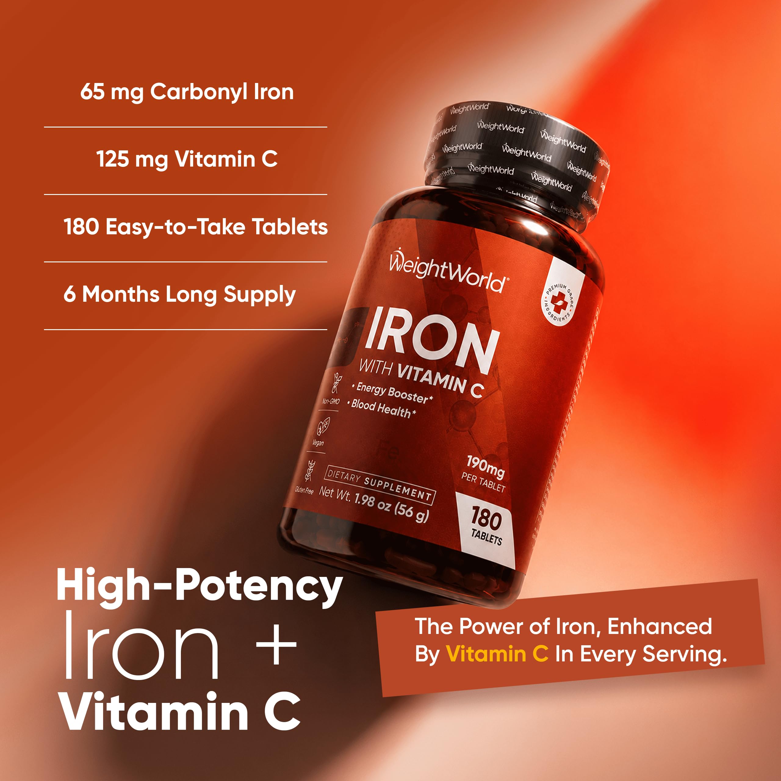 WeightWorld Gentle Iron 65mg with Vitamin C 125mg Tablets | 6-Month Supply — Amazon image 3