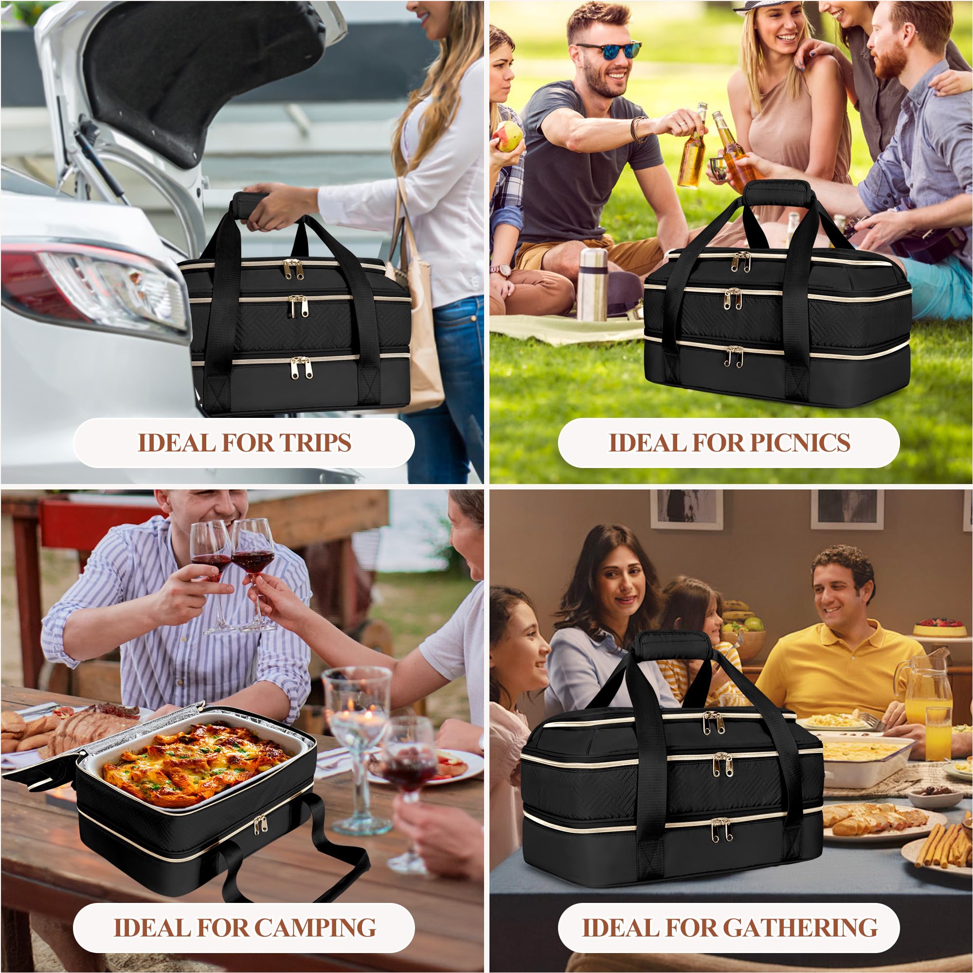 Trasportatore di casseruola isolato per alimenti caldi o freddi, borsa per bagagli per lasagne | Borsa termica per scaldavivande a due piani adatta a pirofile da 22,9 x 33 cm, borsa termica per picnic